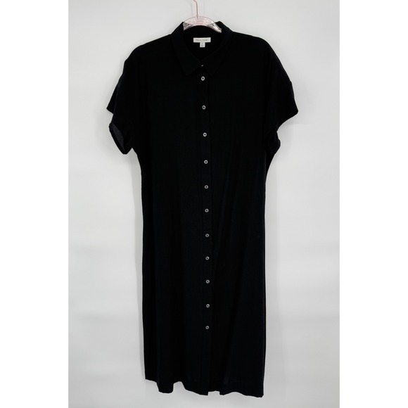 Prologue Dresses & Skirts - Prologue Sz M Black Short Sleeve Collared Button Front‎ Midi Dress Women's Rayon
